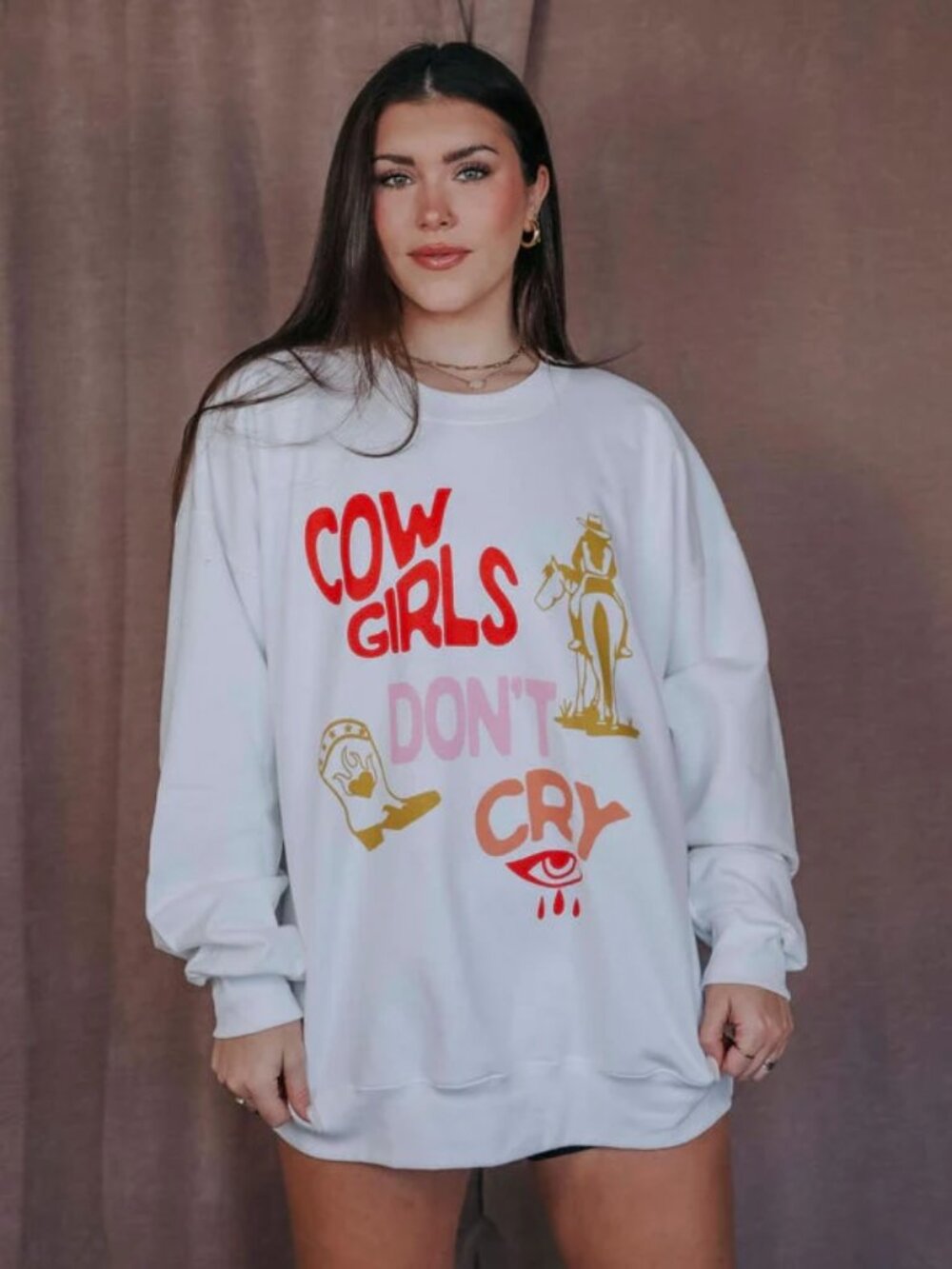 Charlie Southern Cowgirls Don't Cry Sweatshirt 2XL White Graphic